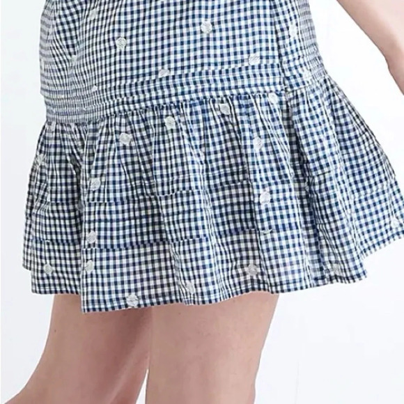 Madewell Embroidered Tiered Pull On Mini Skirt in Gingham Check. Size L. Lined - Picture 11 of 11
